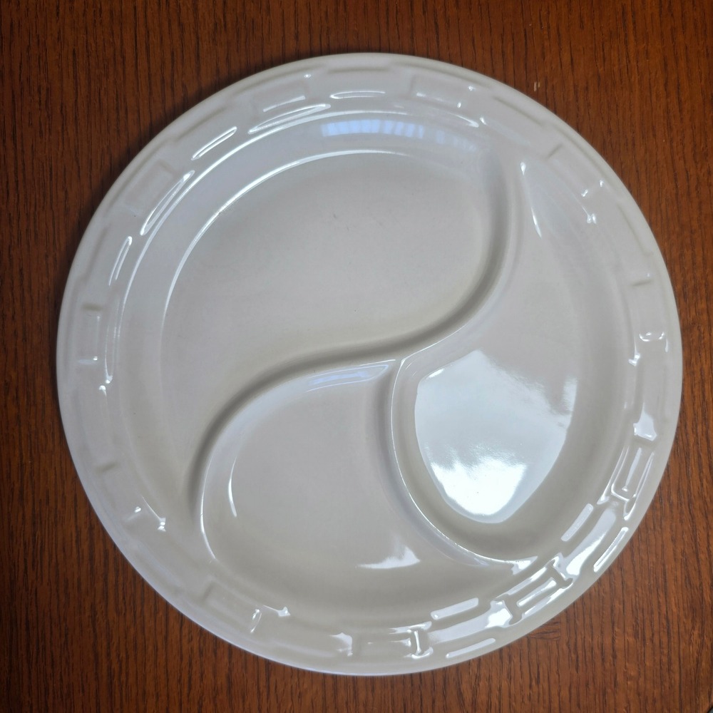 Longaberger Pottery Plate Divided Separated Ivory Ceramic 10" Woven Traditions